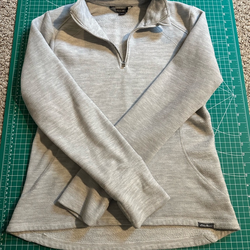 Eddie Bauer Light Gray Quarter-Zip Pullover Sweater